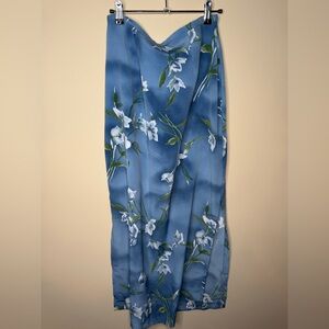 Vintage 90s Blue Floral Tropical Maxi Skirt With Slit. Women’s Medium. Cruise